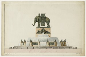 Jean-Antoine Alavoine Le Chevalier, Projets pour la fontaine de l’éléphant place de la Bastille, vers 1809-1819. Aquarelle 36 x 57 cm. © Musée Carnavalet / RogerViollet